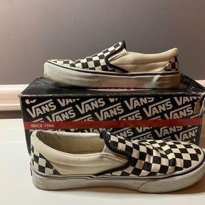 White and black checkered vans